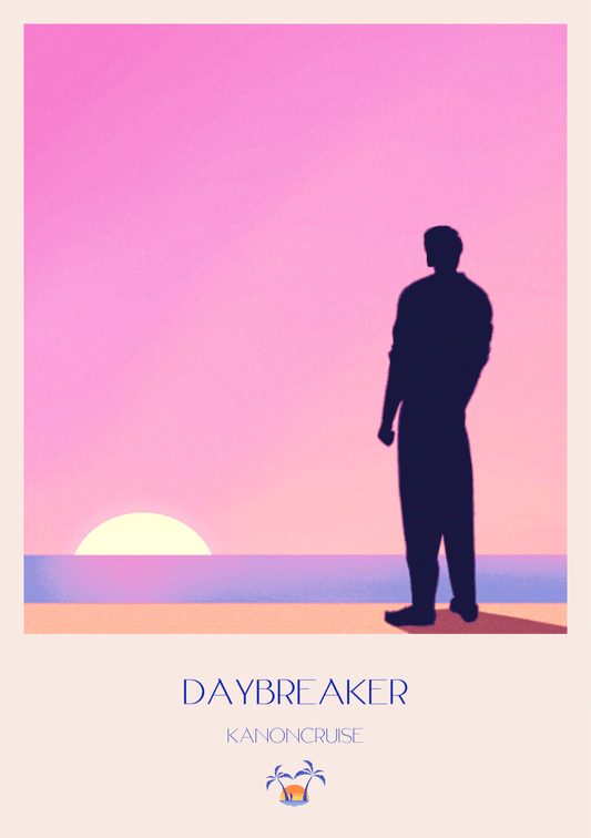 minimalist tropical sunset poster with silhouette and pink sky